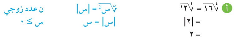 مثال (1) — أ: بسّط كلاً من التعبيرات الجذرية التالية: ⁴√١٦
