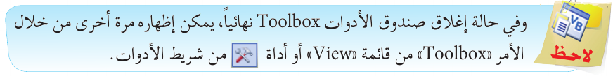 طريقة إظهار صندوق الأدوات مع الأيقونة الأصلية.